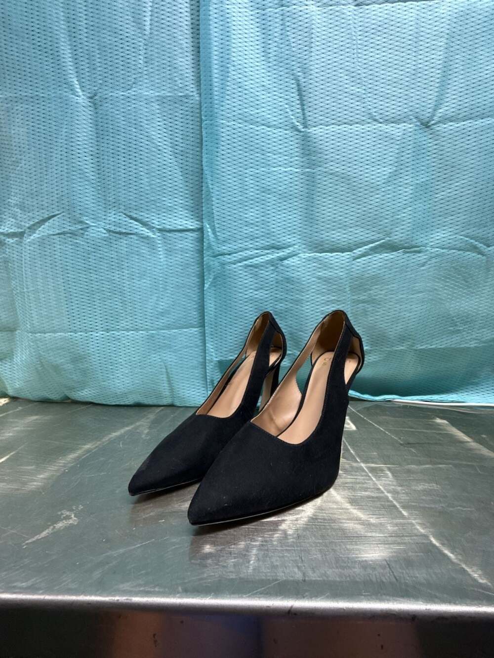 Crown & Ivy Black Azarria Faux Suede Pointed Toe Cut-Out Slingback Pumps